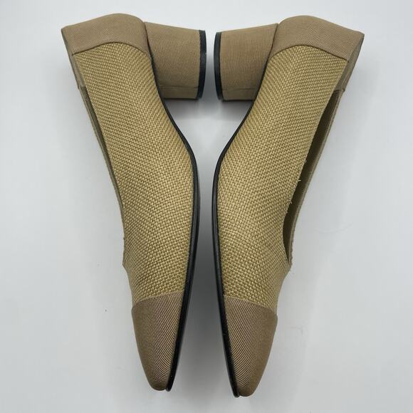 Yves Saint Laurent YSL Size 6.5 Vintage Canvas High Heels Tan Woven Shoe Neutral - Picture 6 of 9